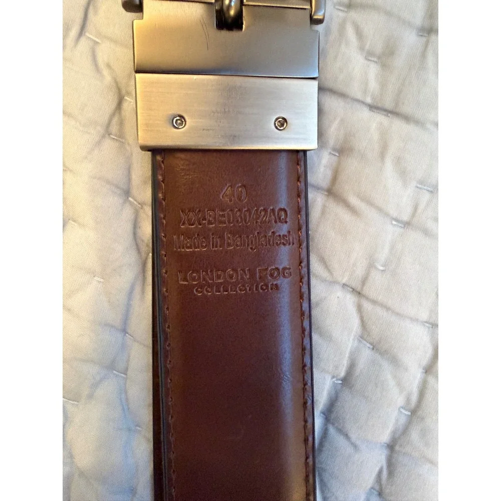 London Fog Men Leather Belt Black Gunmetal Buckle Size 40